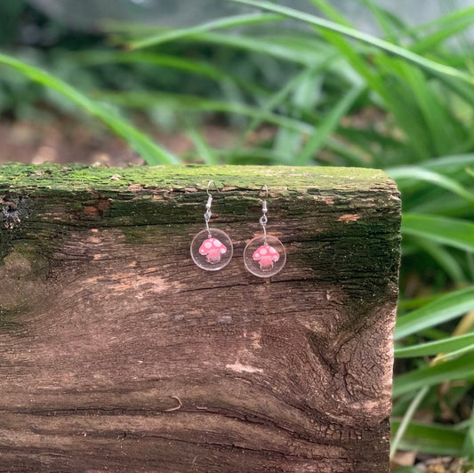 Hand Painted Mushroom Pendant Earrings