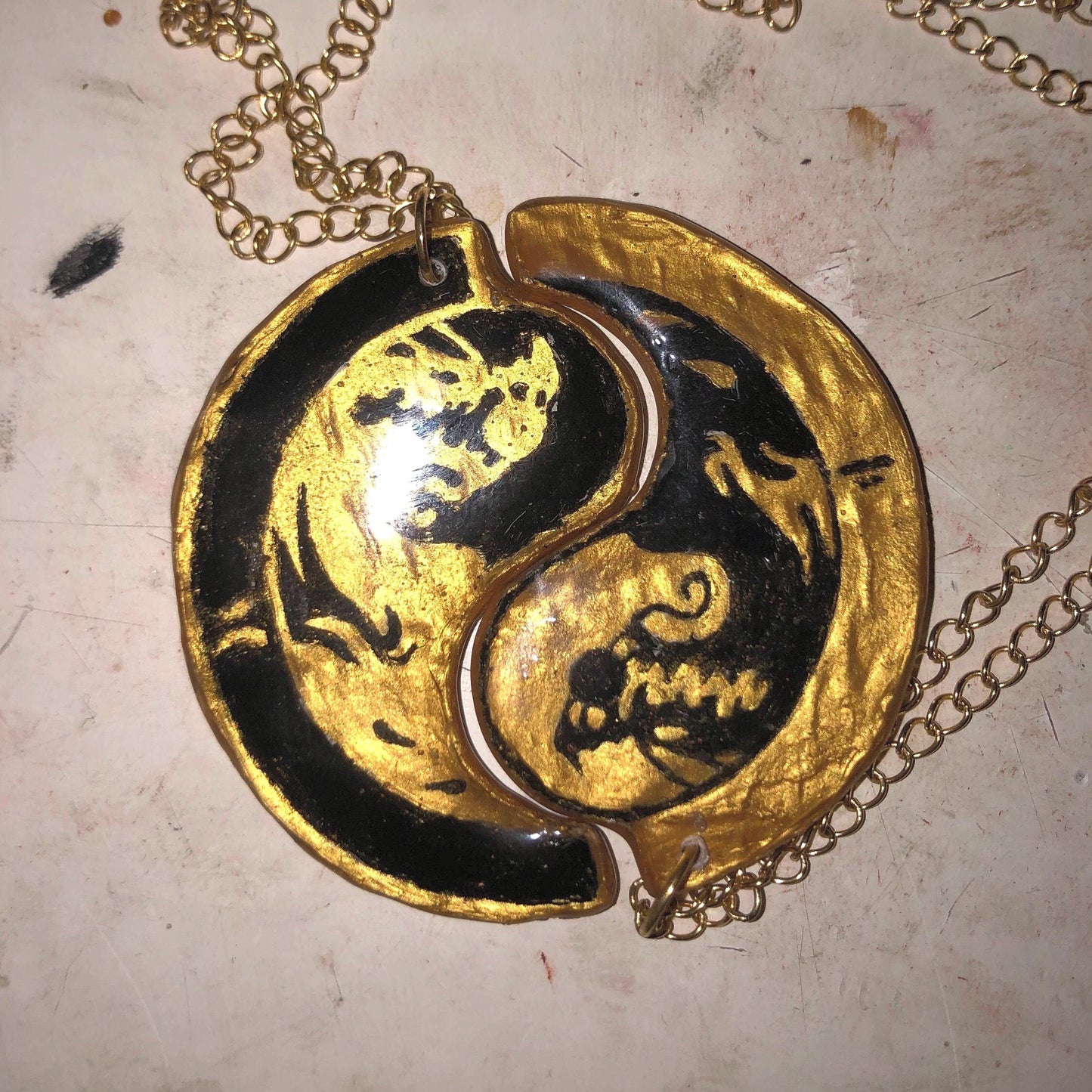 Hand-Painted Dragon Yin Yang Necklaces (Pair)